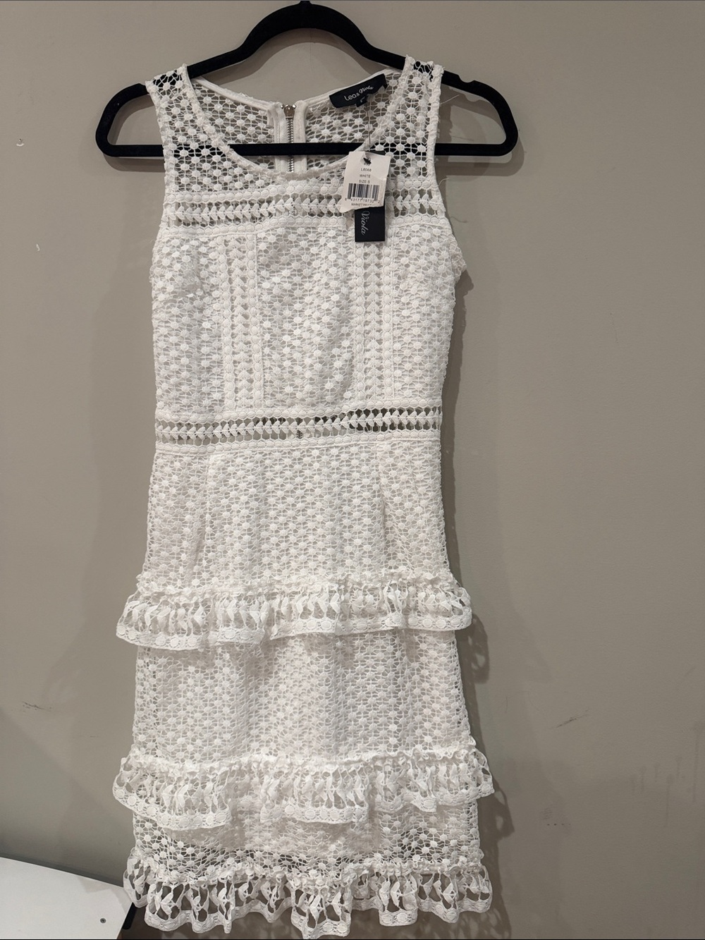 White Crochet Tiered Mini Dress with Ruffle Hem